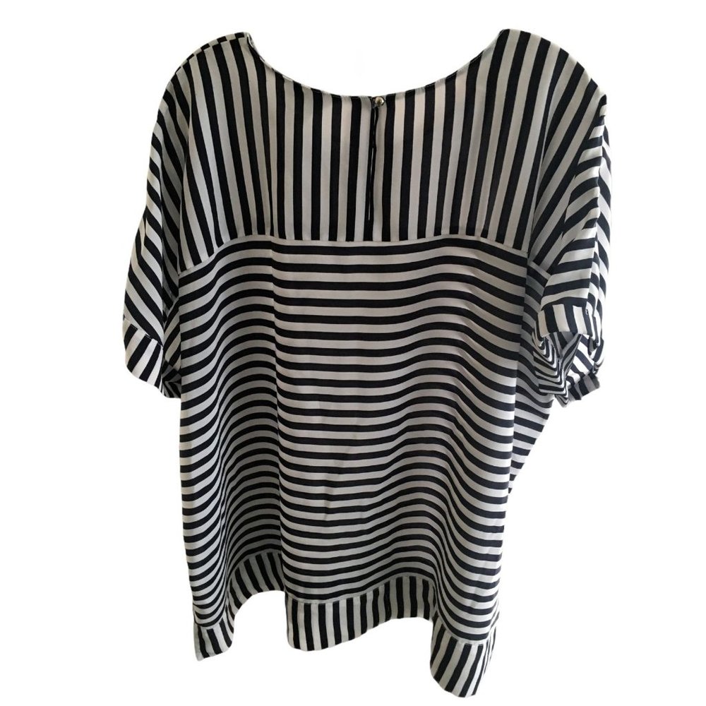 CJ Banks Striped Blouse Top Navy Blue & White Plus Size 3X Short Sleeves Light - Picture 3 of 9